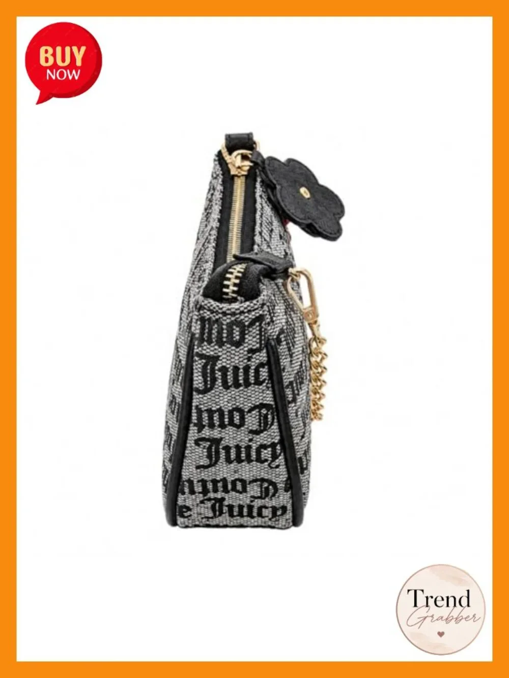 Convertible Wristlet Handbag with Gold Chain Strap, Floral Charm, Woven Jacquard